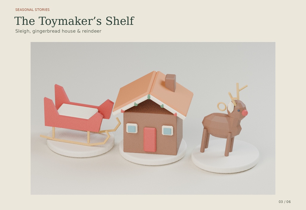 【ローポリ3Dモデル28点+背景4シーン】クリスマス・正月小物・四季デコ・季節の配信背景 Seasonal Stories|BLEND・FBX・GLB同梱