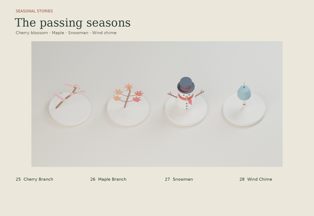 【ローポリ3Dモデル28点+背景4シーン】クリスマス・正月小物・四季デコ・季節の配信背景 Seasonal Stories|BLEND・FBX・GLB同梱