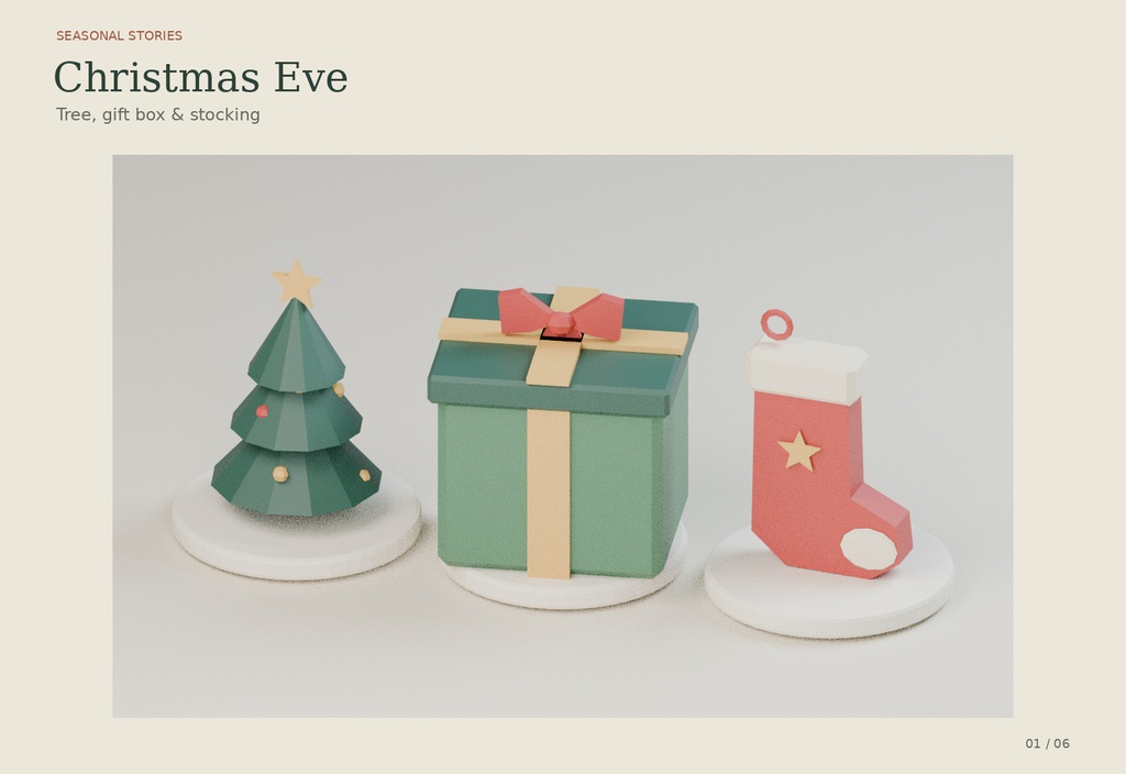 【ローポリ3Dモデル28点+背景4シーン】クリスマス・正月小物・四季デコ・季節の配信背景 Seasonal Stories|BLEND・FBX・GLB同梱