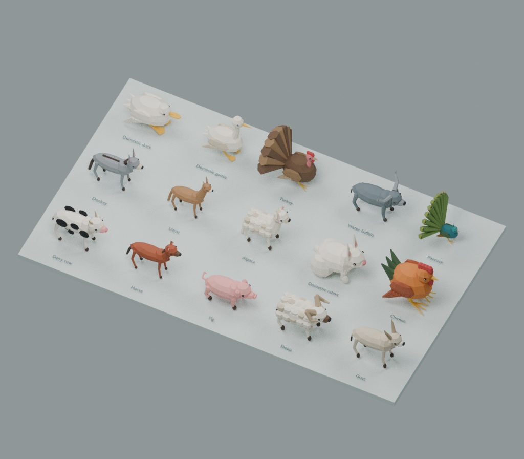 【ローポリ3Dモデル35点・リグ付き】日本の動物20種+農場の動物15種 Animals 35 Rigged|BLEND・FBX・GLB同梱