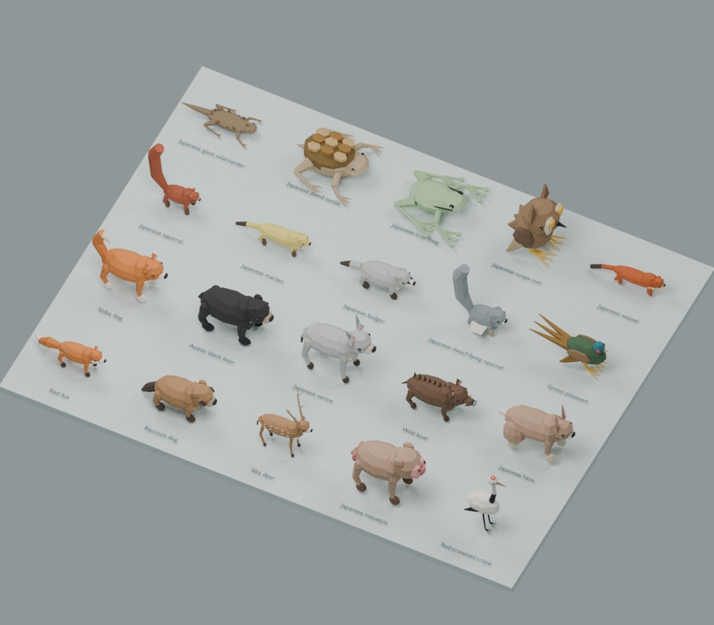 【ローポリ3Dモデル35点・リグ付き】日本の動物20種＋農場の動物15種 Animals 35 Rigged｜BLEND・FBX・GLB同梱