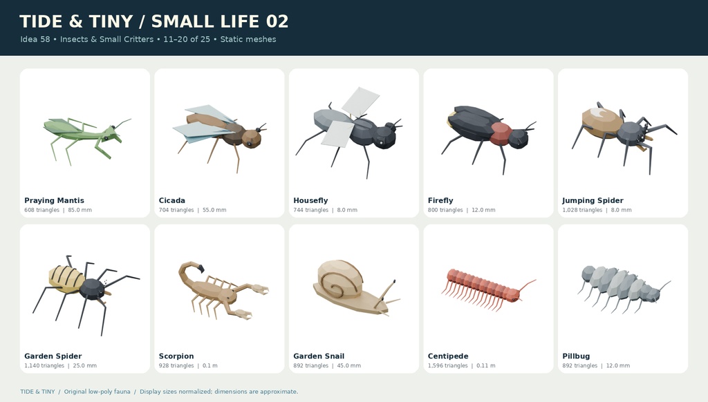 【ローポリ3Dモデル55点】海の生物30種+昆虫・小さな生物25種 TIDE & TINY|BLEND・FBX・GLB同梱