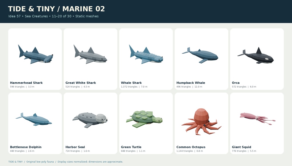 【ローポリ3Dモデル55点】海の生物30種+昆虫・小さな生物25種 TIDE & TINY|BLEND・FBX・GLB同梱