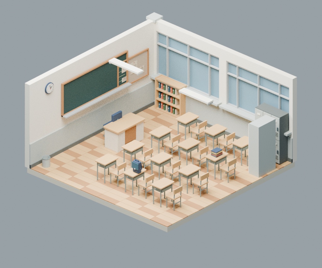 【ローポリ3Dモデル100点】日本の学校セット 教室・校舎・体育館・理科室・校庭 Japanese School 100｜BLEND・FBX・GLB同梱