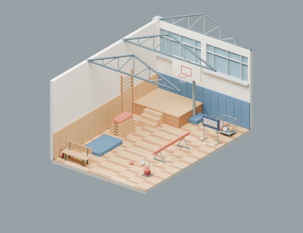 【ローポリ3Dモデル100点】日本の学校セット 教室・校舎・体育館・理科室・校庭 Japanese School 100|BLEND・FBX・GLB同梱