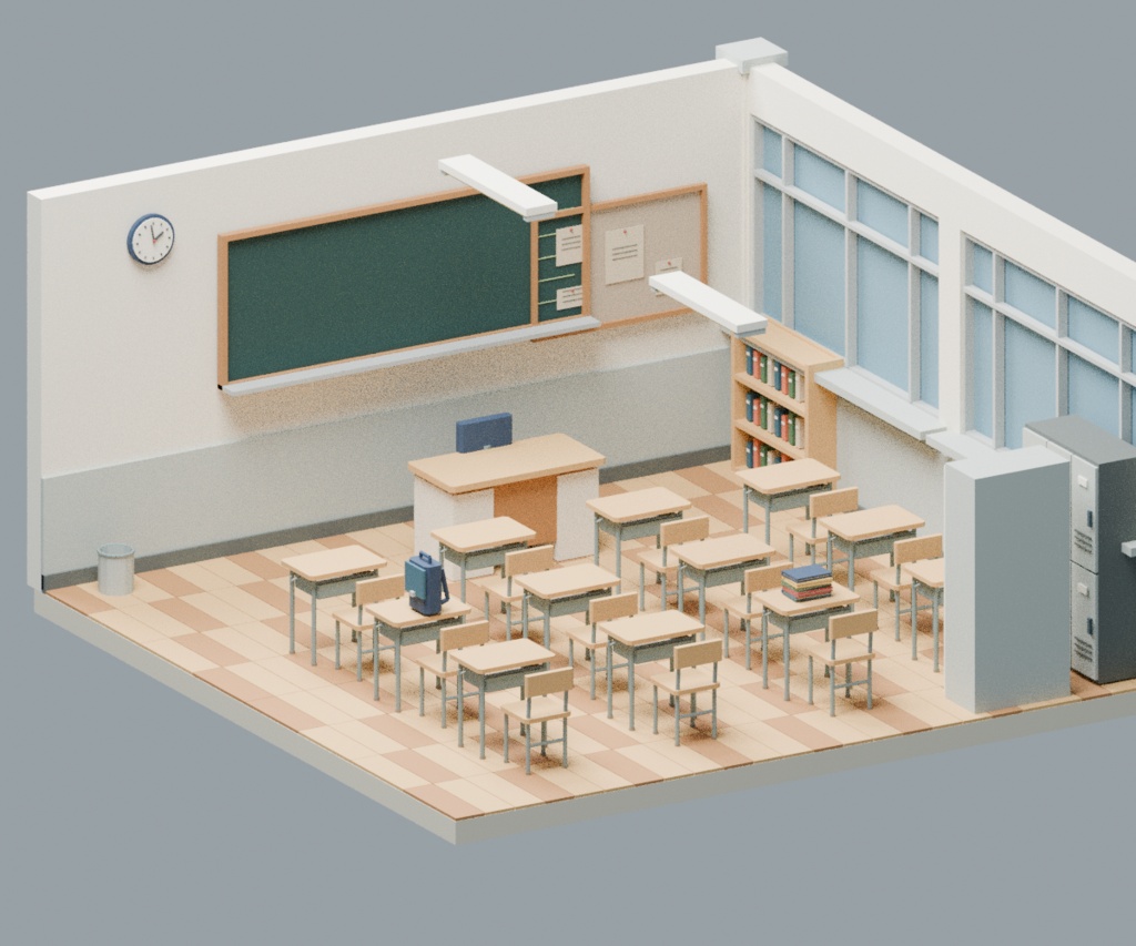 【ローポリ3Dモデル100点】日本の学校セット 教室・校舎・体育館・理科室・校庭 Japanese School 100|BLEND・FBX・GLB同梱