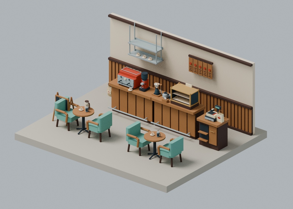 【ローポリ3Dモデル100点】ラーメン店・居酒屋80+カフェ・バー20 什器・厨房・食器・暖簾・提灯 AKARI Restaurants|BLEND・FBX・GLB同梱