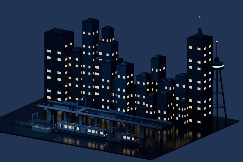 【ローポリ3Dモデル120点】日本の夜景・ネオン看板・雑居ビル・路地・高架鉄道 AOI AFTERHOURS Tokyo Night 120|BLEND・FBX・GLB同梱