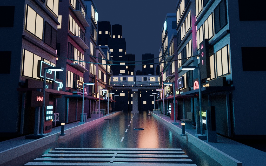 【ローポリ3Dモデル120点】日本の夜景・ネオン看板・雑居ビル・路地・高架鉄道 AOI AFTERHOURS Tokyo Night 120|BLEND・FBX・GLB同梱