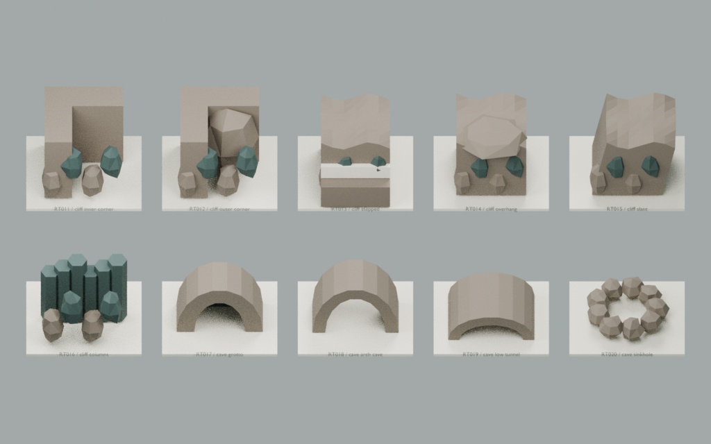 【ローポリ3Dモデル110点】アジア庭園の松・竹・桜・苔・盆栽60+岩・崖・地形50 Asian Garden / Stone & Stream|BLEND・FBX・GLB同梱