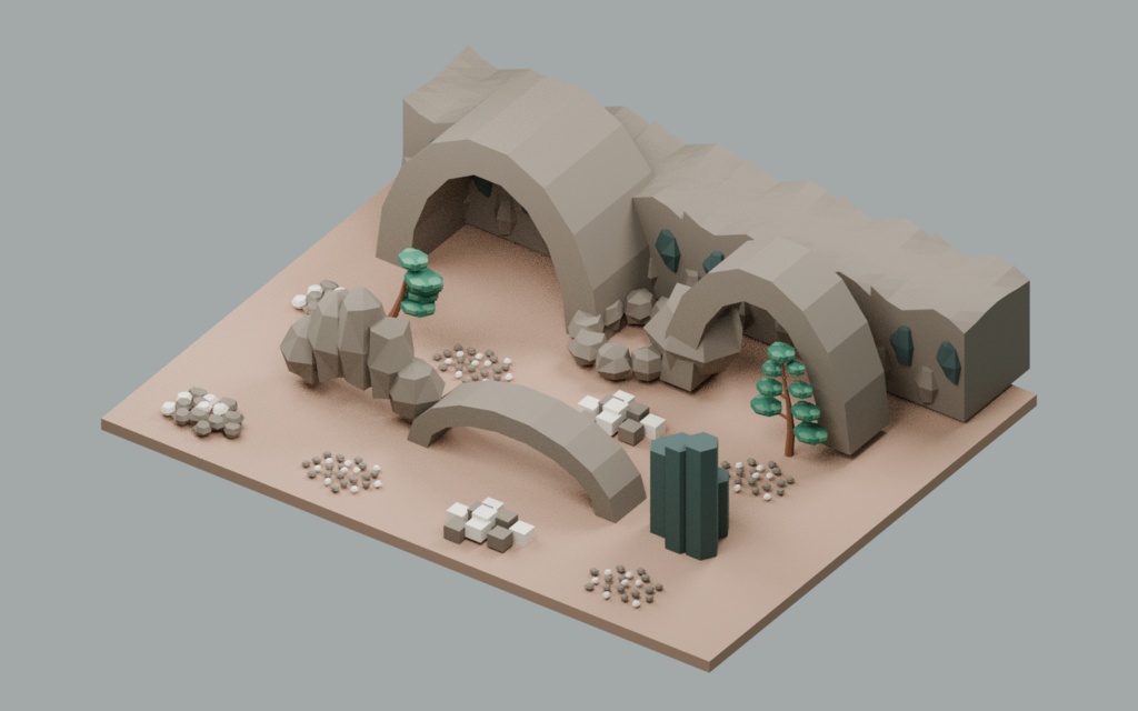 【ローポリ3Dモデル110点】アジア庭園の松・竹・桜・苔・盆栽60+岩・崖・地形50 Asian Garden / Stone & Stream|BLEND・FBX・GLB同梱