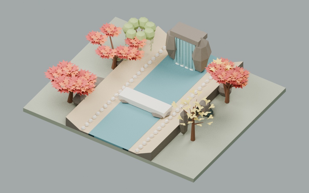 【ローポリ3Dモデル110点】アジア庭園の松・竹・桜・苔・盆栽60+岩・崖・地形50 Asian Garden / Stone & Stream|BLEND・FBX・GLB同梱