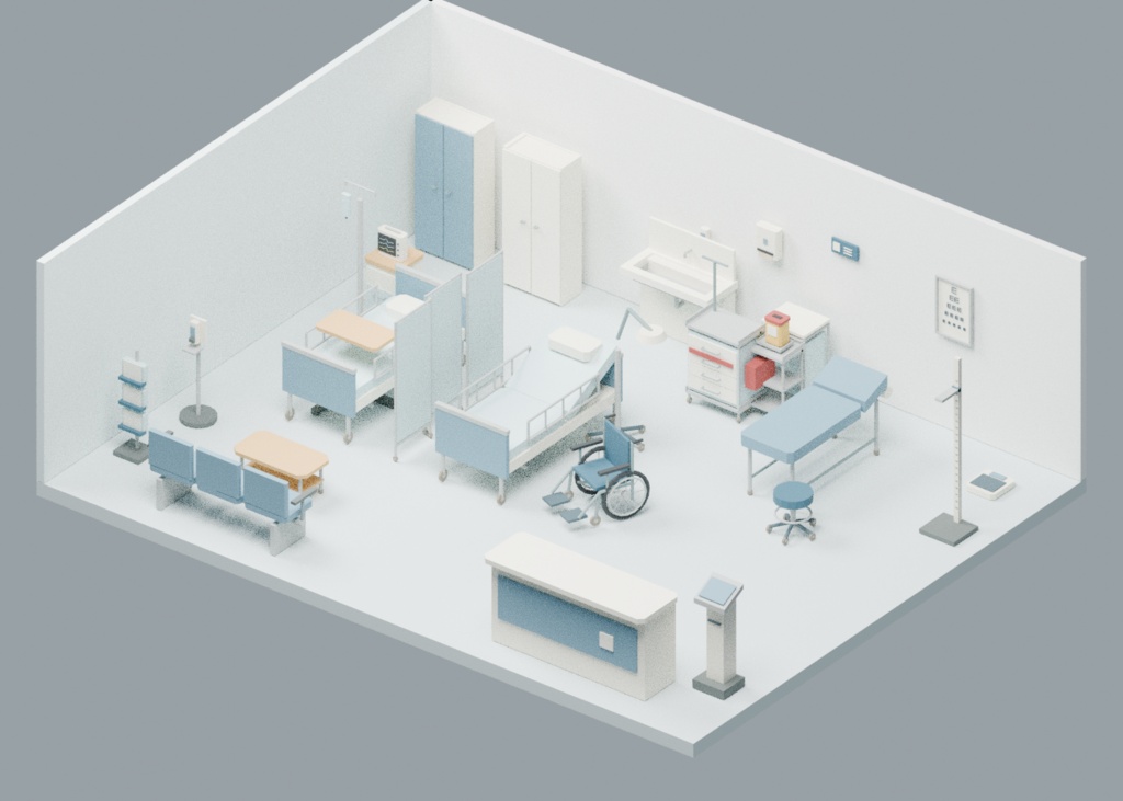 【ローポリ3Dモデル160点】オフィス家具・PC・文具80+病院・クリニック機器80 Office 80 / Hospital & Clinic 80|BLEND・FBX・GLB同梱