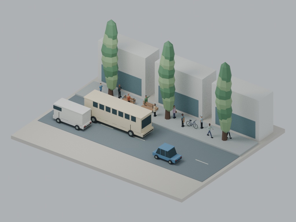 【ローポリ3Dモデル500点】建築プレゼン用点景 人物200・樹木200・車両50・ベンチ50 ARCHVIZ / EVERYDAY 500|BLEND・FBX・GLB同梱