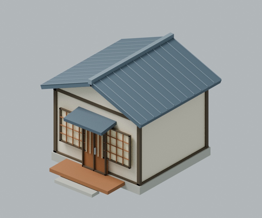 【Blenderループ背景2シーン+Geometry Nodes】流れるローポリ商店街・漂う雲(8秒・MP4付き)+日本家屋ジェネレーター作例6点|BLEND・GLB・FBX同梱