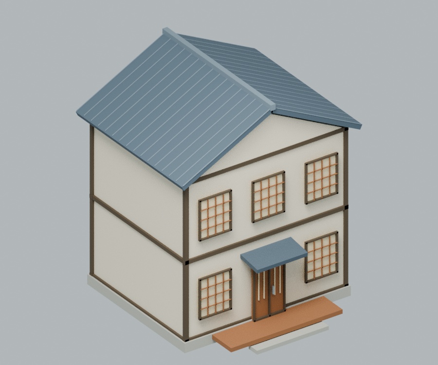 【Blenderループ背景2シーン+Geometry Nodes】流れるローポリ商店街・漂う雲(8秒・MP4付き)+日本家屋ジェネレーター作例6点|BLEND・GLB・FBX同梱