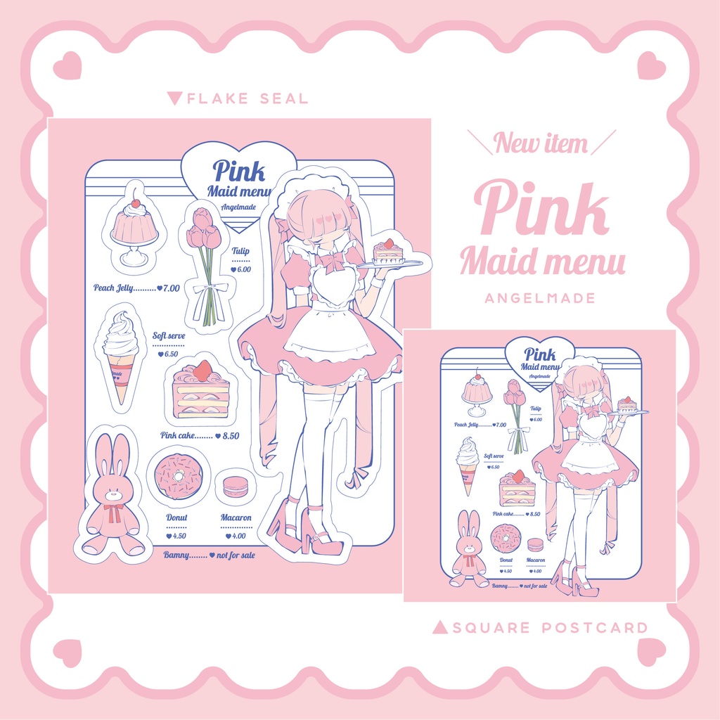 【NEW】『Pink maid menu』シール/ポストカード