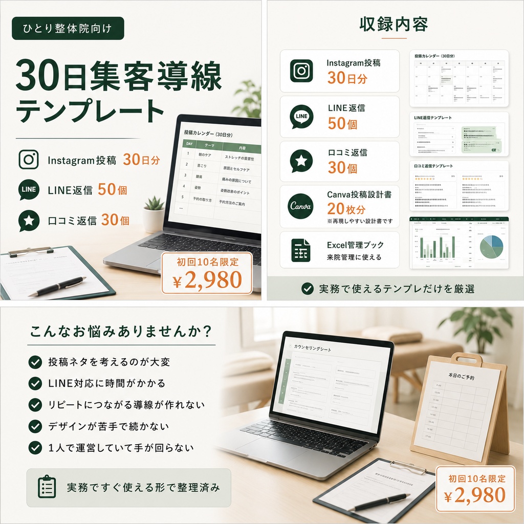 個人整体院向け 30日集客導線テンプレート