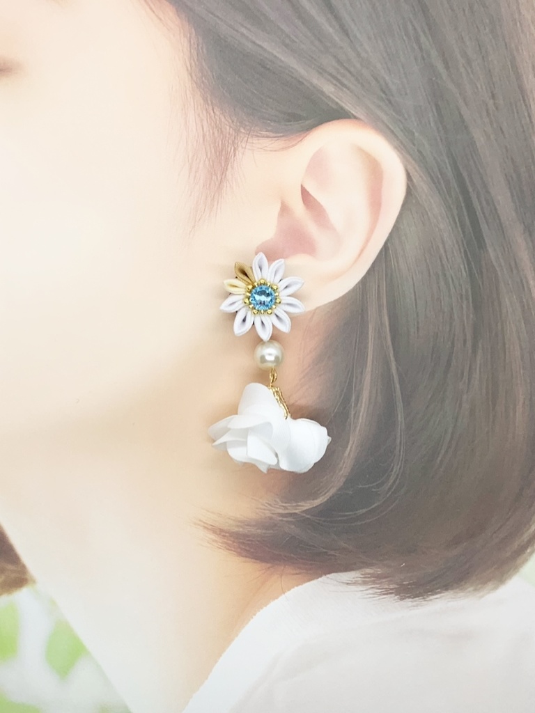 降谷零イメージつまみ細工のピアス(フラワーチャームつき)