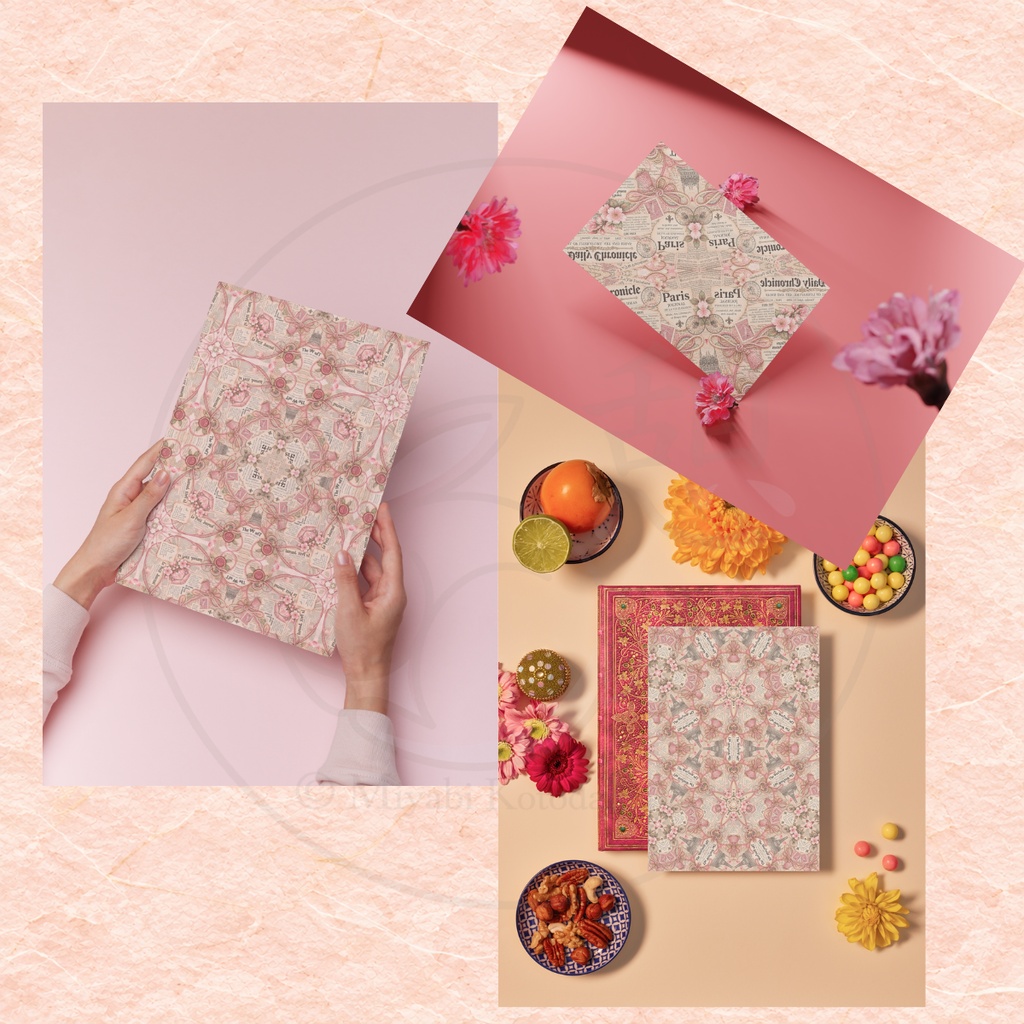 Washi Newspaper Mizuhiki|英字新聞風×水引×和紙風 デジタルペーパー15柄|A4付き|商用利用OK