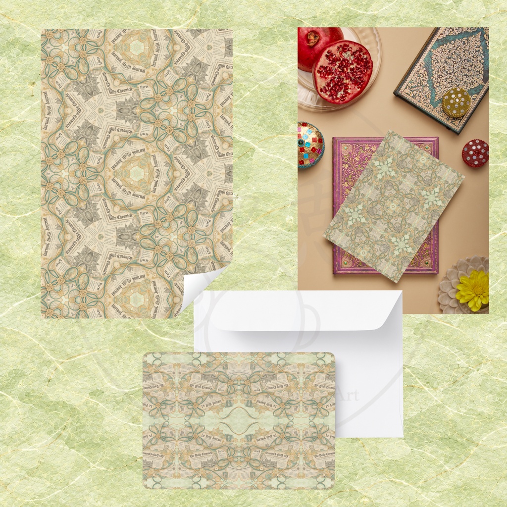 Washi Newspaper Mizuhiki|英字新聞風×水引×和紙風 デジタルペーパー15柄|A4付き|商用利用OK