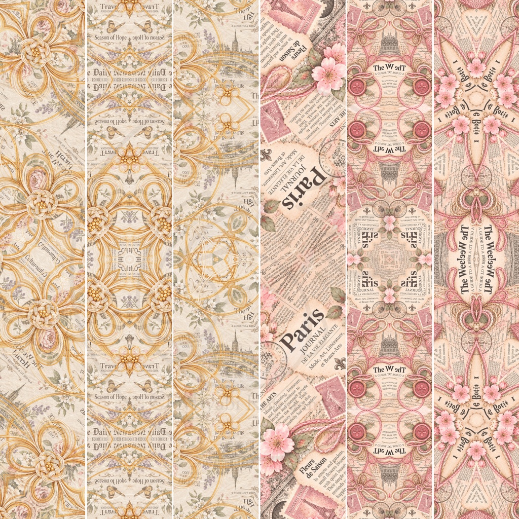 Washi Newspaper Mizuhiki｜英字新聞風×水引×和紙風 デジタルペーパー15柄｜A4付き｜商用利用OK