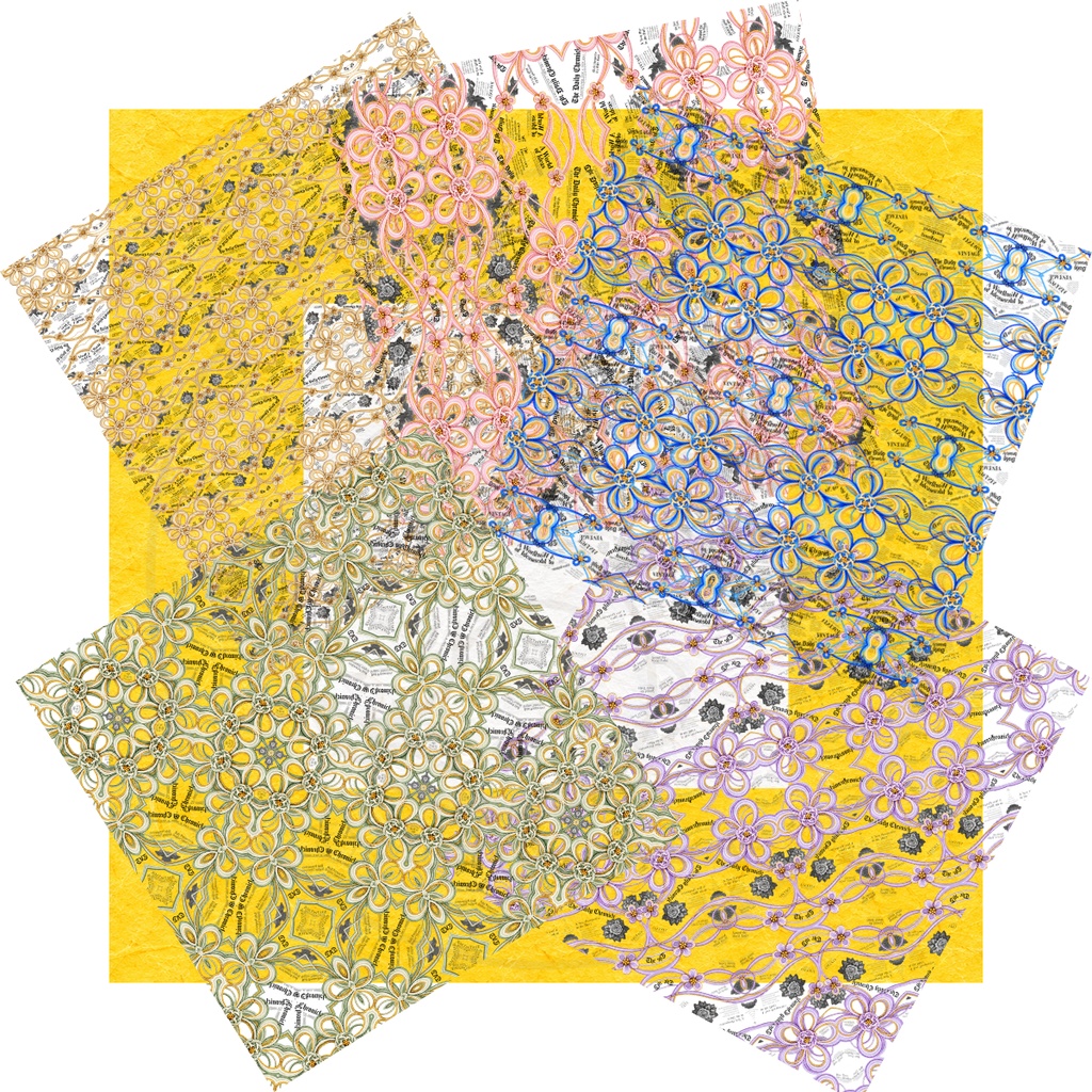 水引×英字新聞風コラージュ素材35点|透過PNG・完成版・和紙背景|Japanese Ephemera|商用利用OK