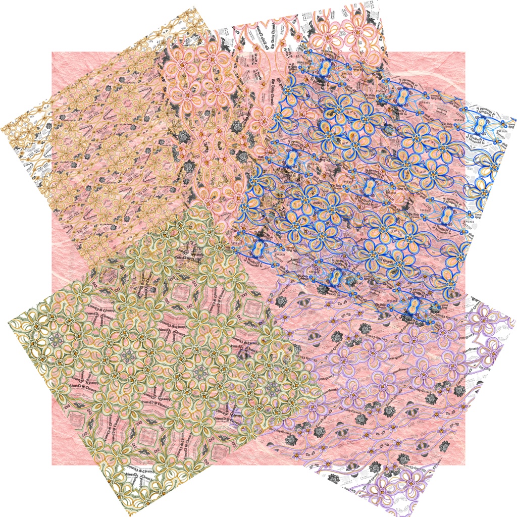 水引×英字新聞風コラージュ素材35点|透過PNG・完成版・和紙背景|Japanese Ephemera|商用利用OK