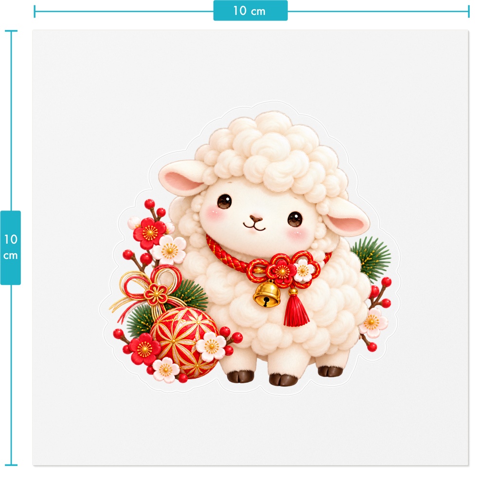 Lucky Sheep お正月ステッカー|羊×手毬×梅の和風デザイン