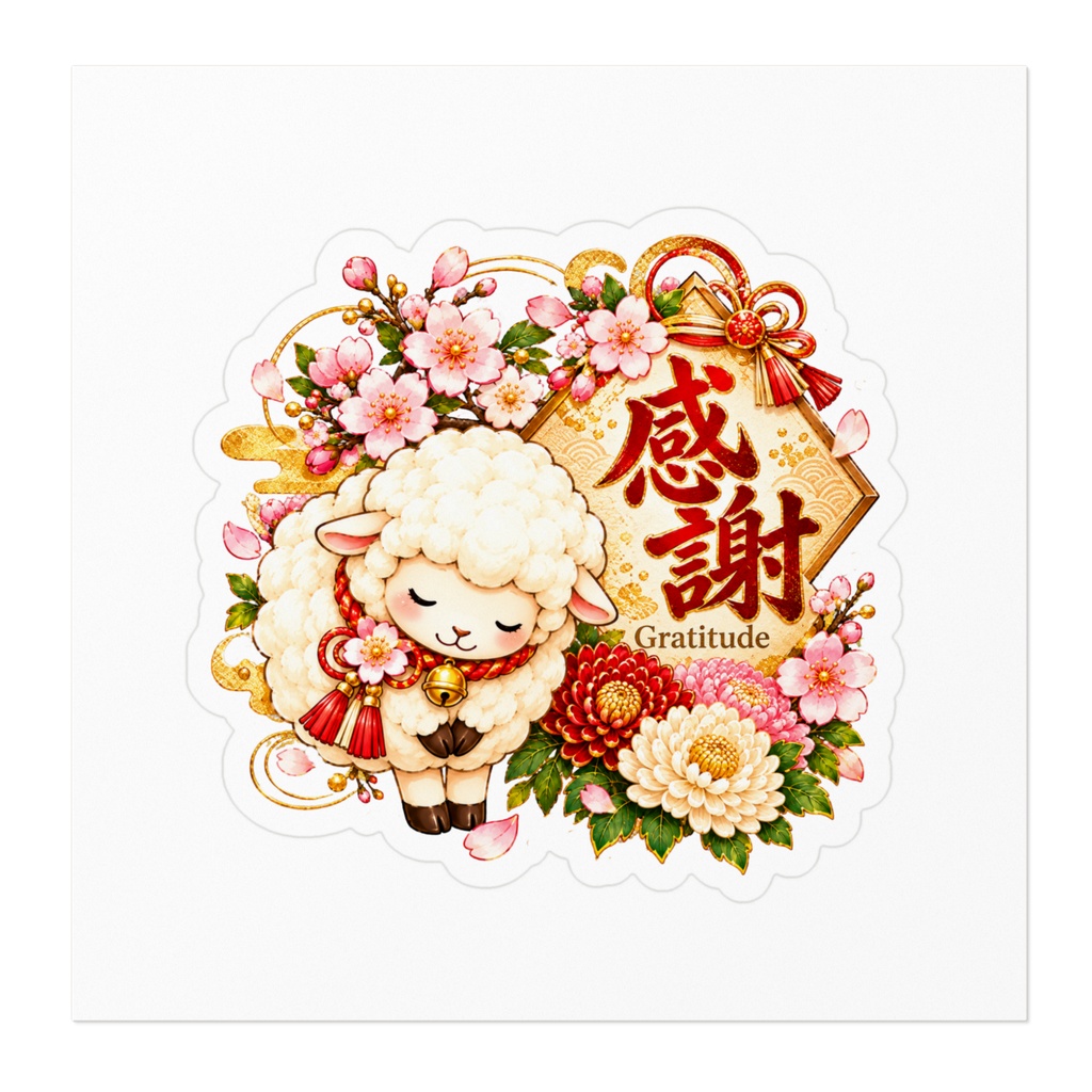 感謝|Gratitude ― 吉祥ひつじと桜の和風漢字アート
