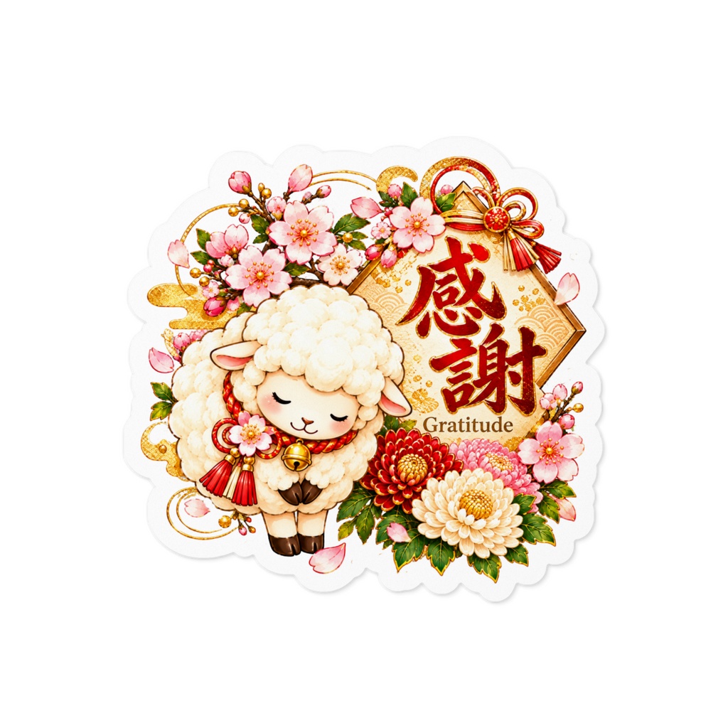 感謝｜Gratitude ― 吉祥ひつじと桜の和風漢字アート