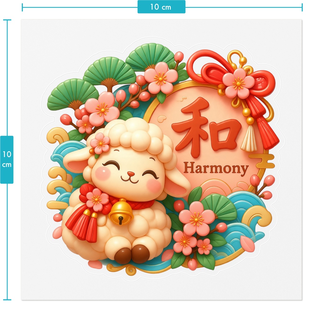 和 / Harmony|福まねき羊の和風ステッカー|梅・松・青海波の縁起物デザイン