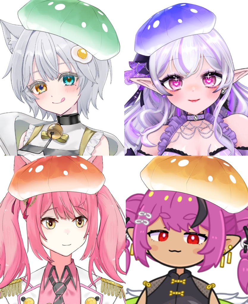 【Vtuber素材】カラフルキノコ帽の素材−高画質＋商用利用権-