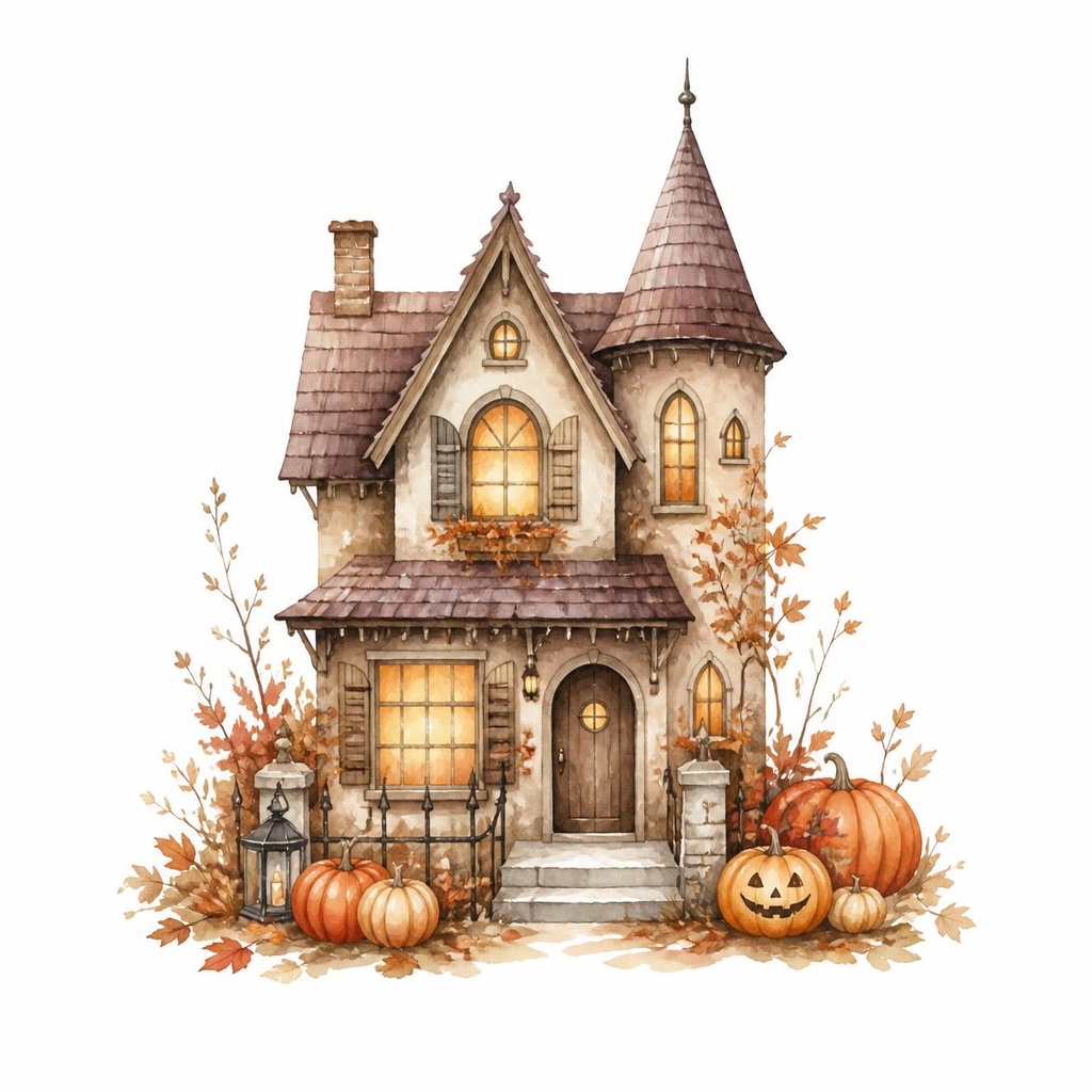 アンティーク・ハロウィン 水彩クリップアート PNG