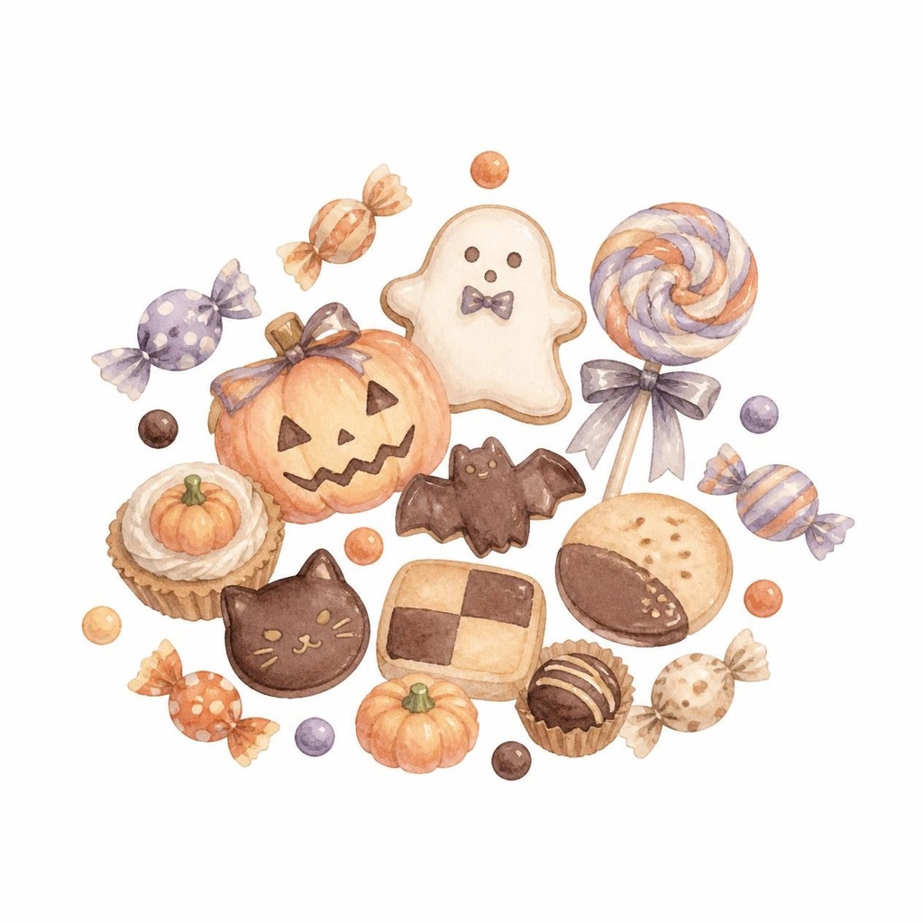 アンティーク・ハロウィン 水彩クリップアート PNG