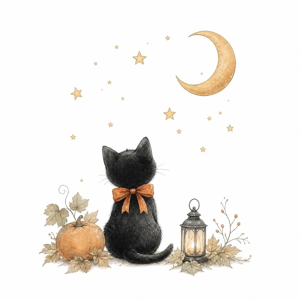 アンティーク・ハロウィン 水彩クリップアート PNG