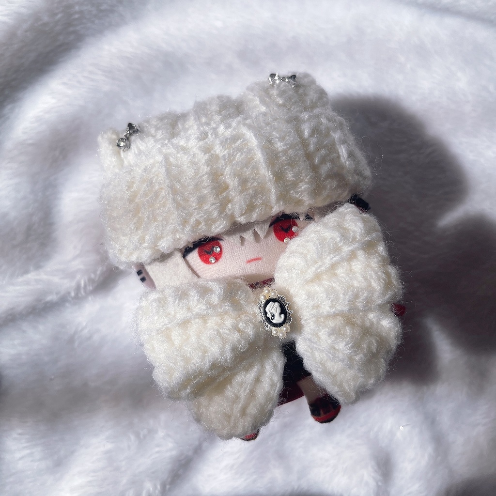 ぬい服 10cm ニット帽&リボンセット 𓂃🪞 カメオリボンのおめかし帽子セット