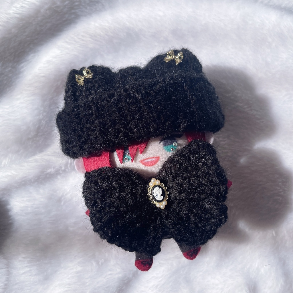 ぬい服 10cm ニット帽&リボンセット 𓂃🪞 カメオリボンのおめかし帽子セット
