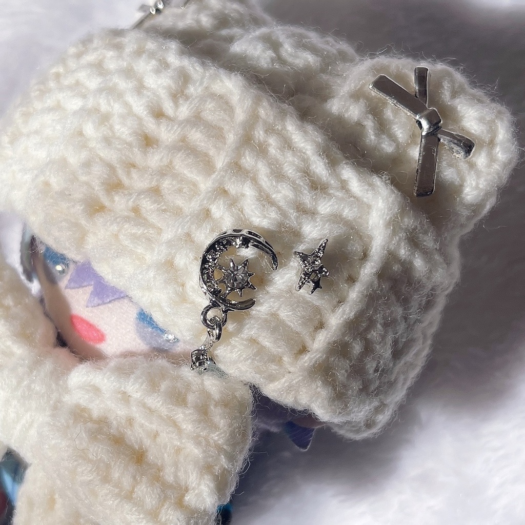 ぬい服 10cm ニット帽&リボン 𓂃🌙 ムーンミルクリボンセット