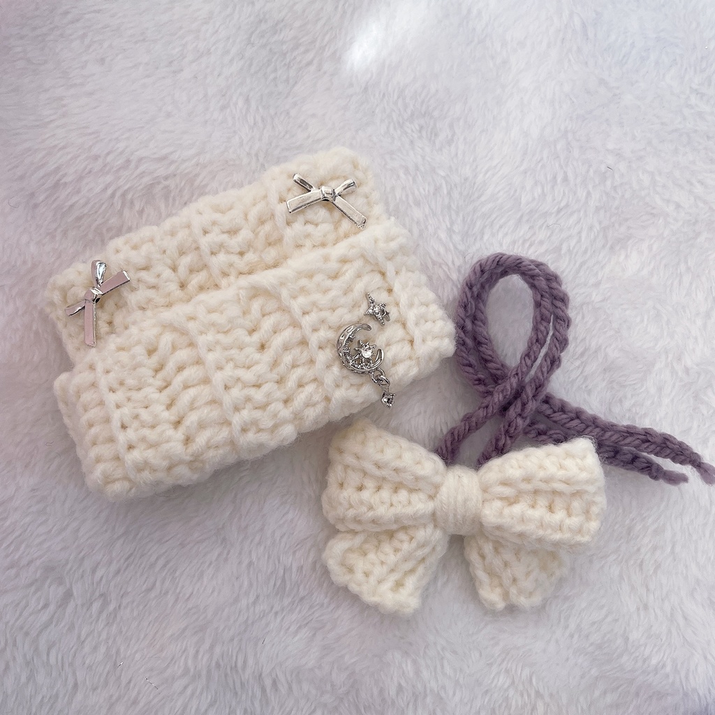ぬい服 10cm ニット帽&リボン 𓂃🌙 ムーンミルクリボンセット