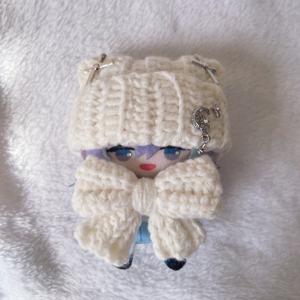 ぬい服 10cm ニット帽＆リボン 𓂃🌙 ムーンミルクリボンセット