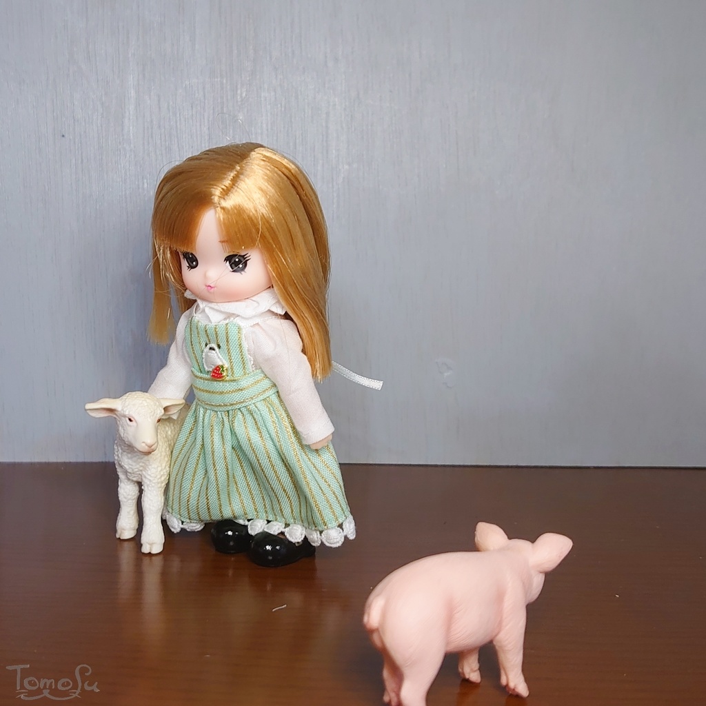 11cmサイズのいちごエプロンワンピとブラウスセット