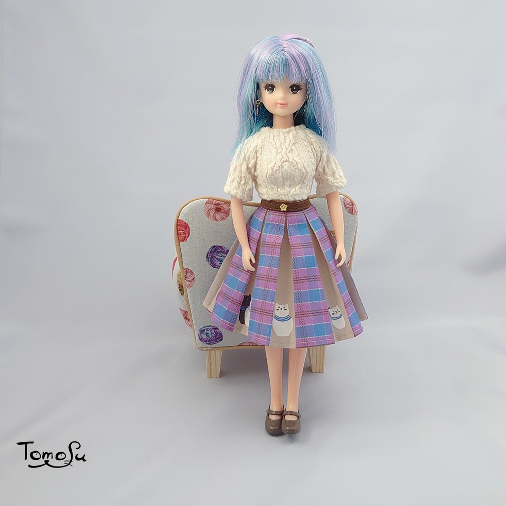 22‐27cmサイズこっそりにゃるまチェックのボックスプリーツスカート