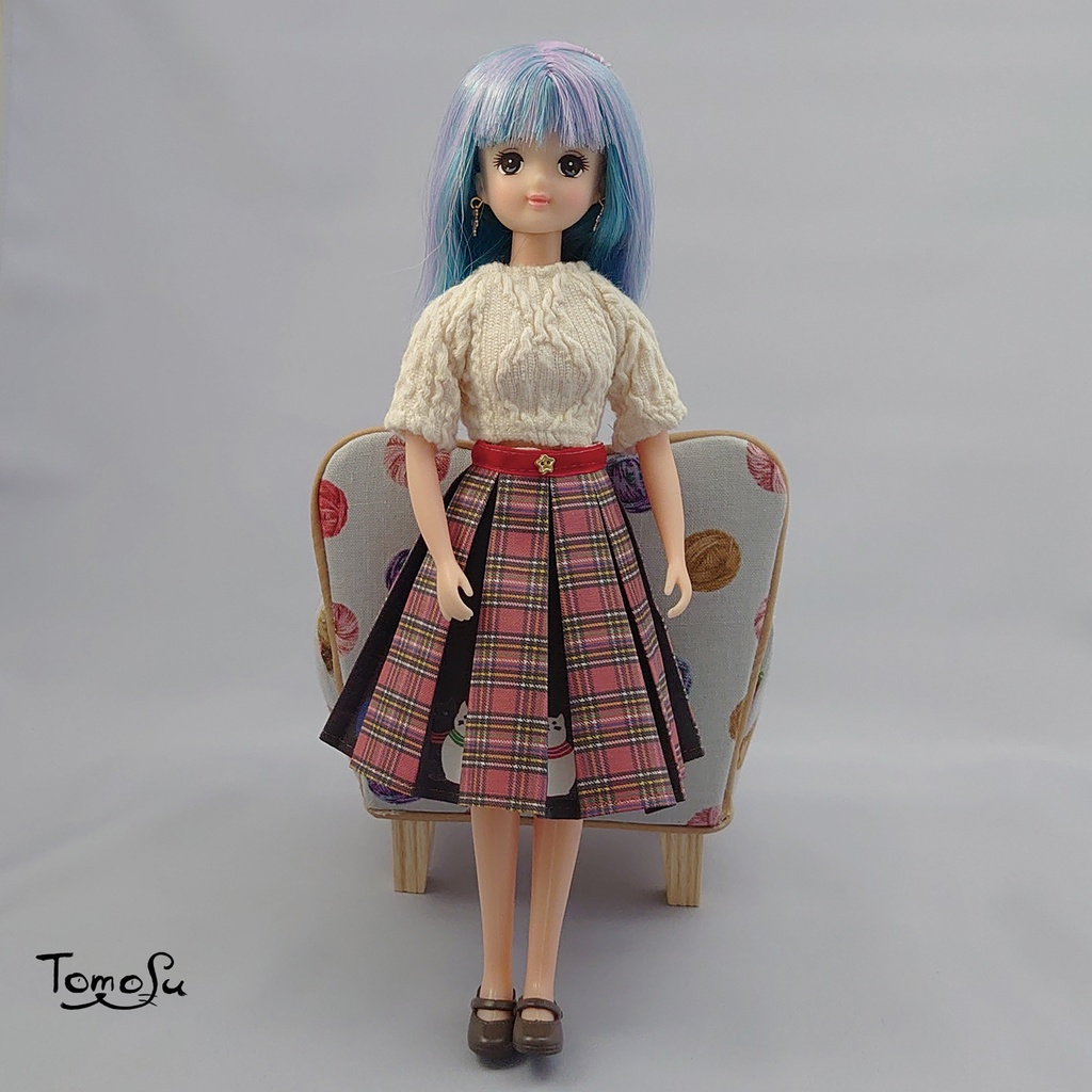 22‐27cmサイズこっそりにゃるまチェックのボックスプリーツスカート