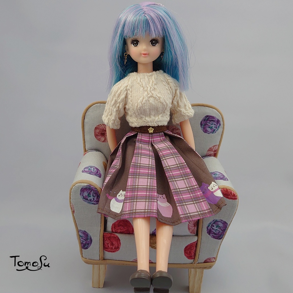 22‐27cmサイズこっそりにゃるまチェックのボックスプリーツスカート