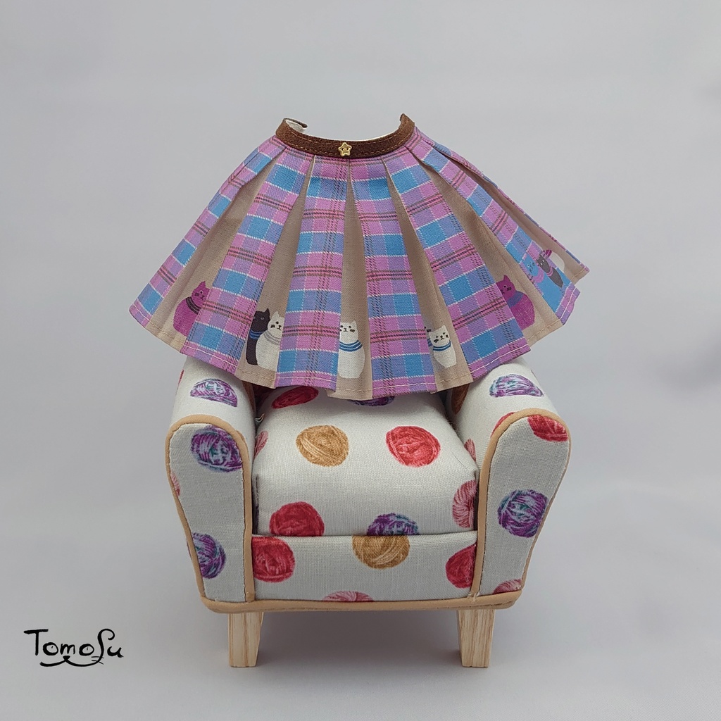 22‐27cmサイズこっそりにゃるまチェックのボックスプリーツスカート