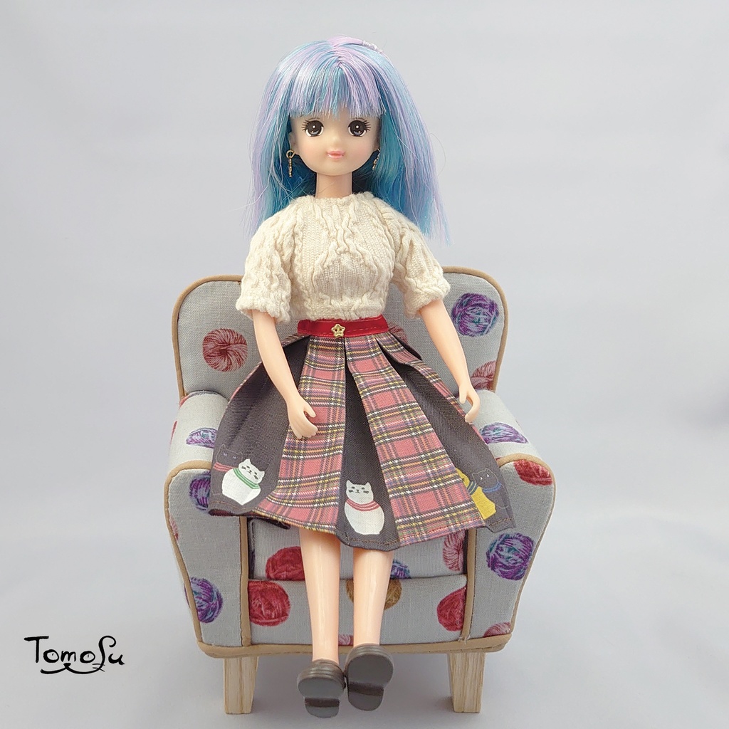 22‐27cmサイズこっそりにゃるまチェックのボックスプリーツスカート