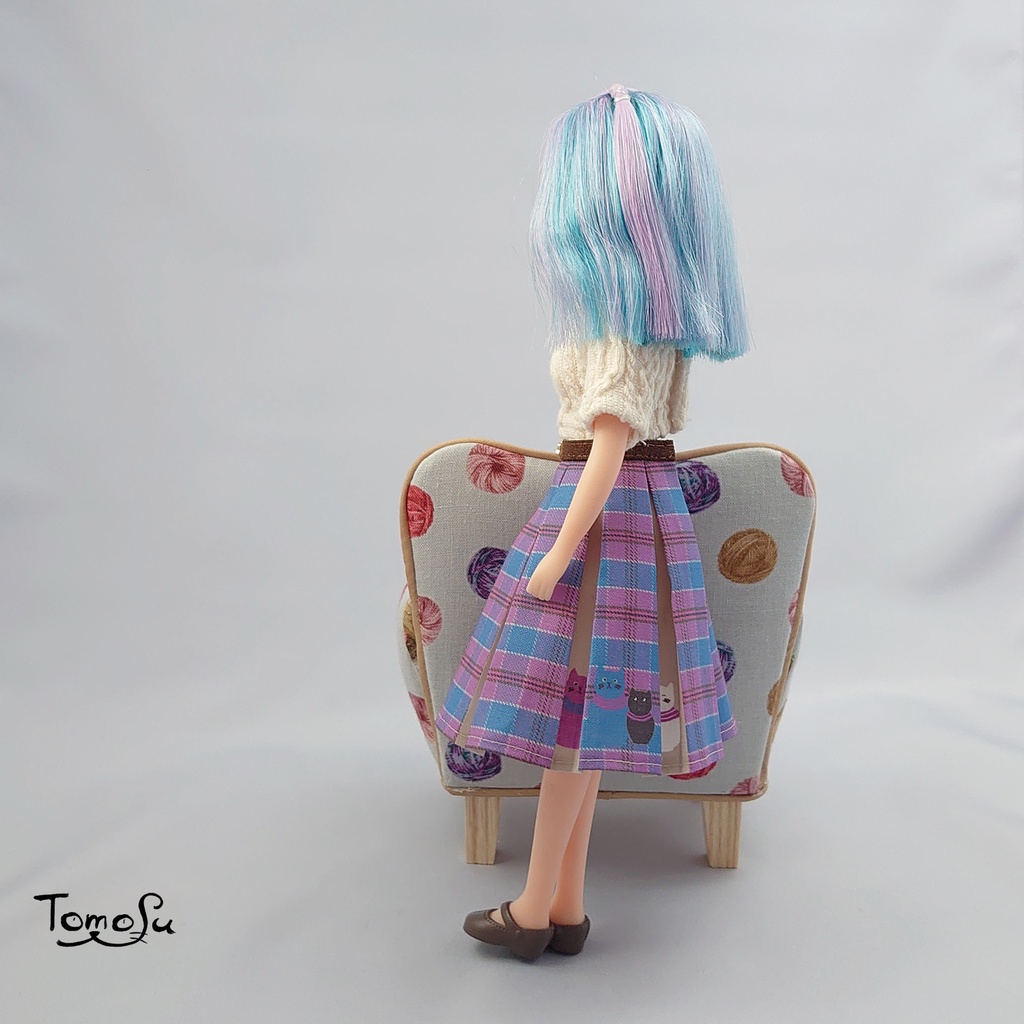 22‐27cmサイズこっそりにゃるまチェックのボックスプリーツスカート