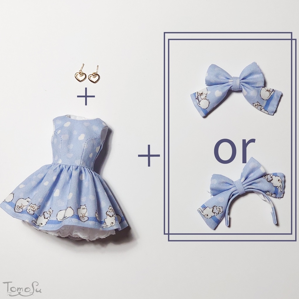 (B品)ハートネコのミニ丈ワンピース3点セット