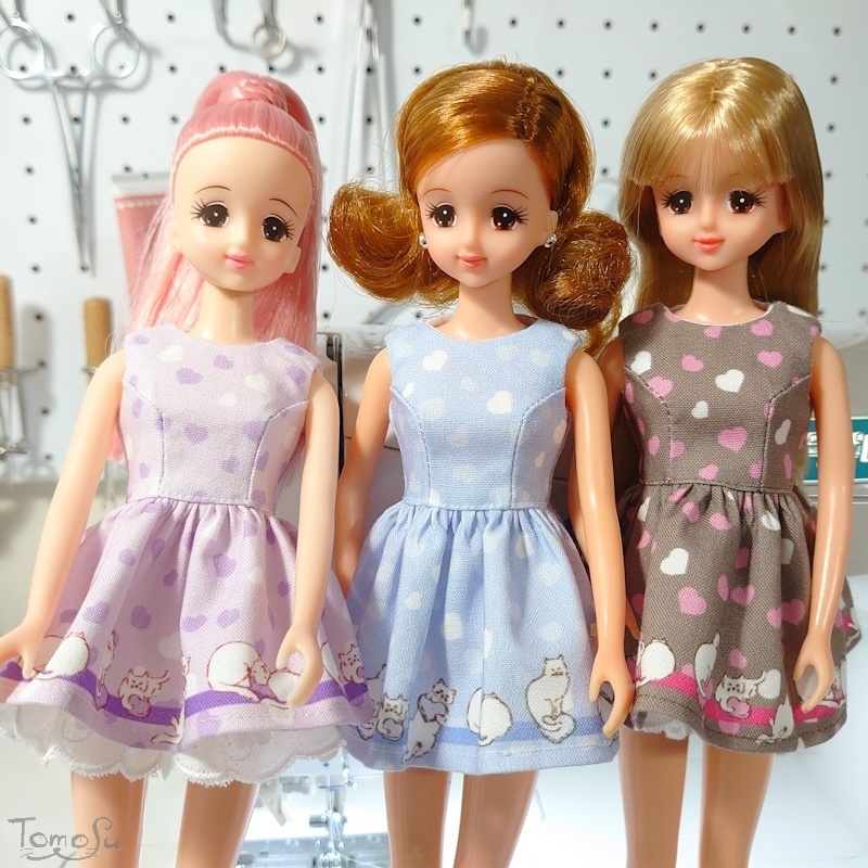 (B品)ハートネコのミニ丈ワンピース3点セット